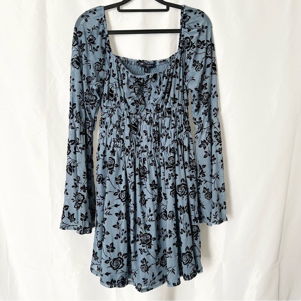 One Clothing Blue and Black Floral Long Sleeve Dress